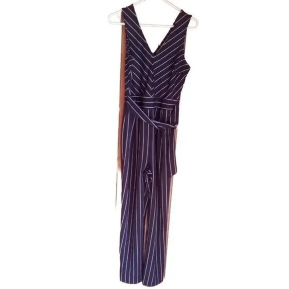 Wrapper Black Striped Sleeveless Jumpsuit Size 6 - Picture 2 of 6